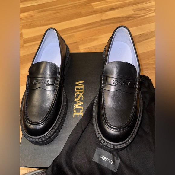 Authentic Versace Men's Elegant Black Slip-On Loafers